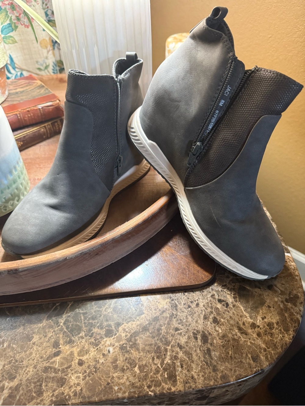 BareTraps Gray Side-Zip Slip-On Ankle Boots